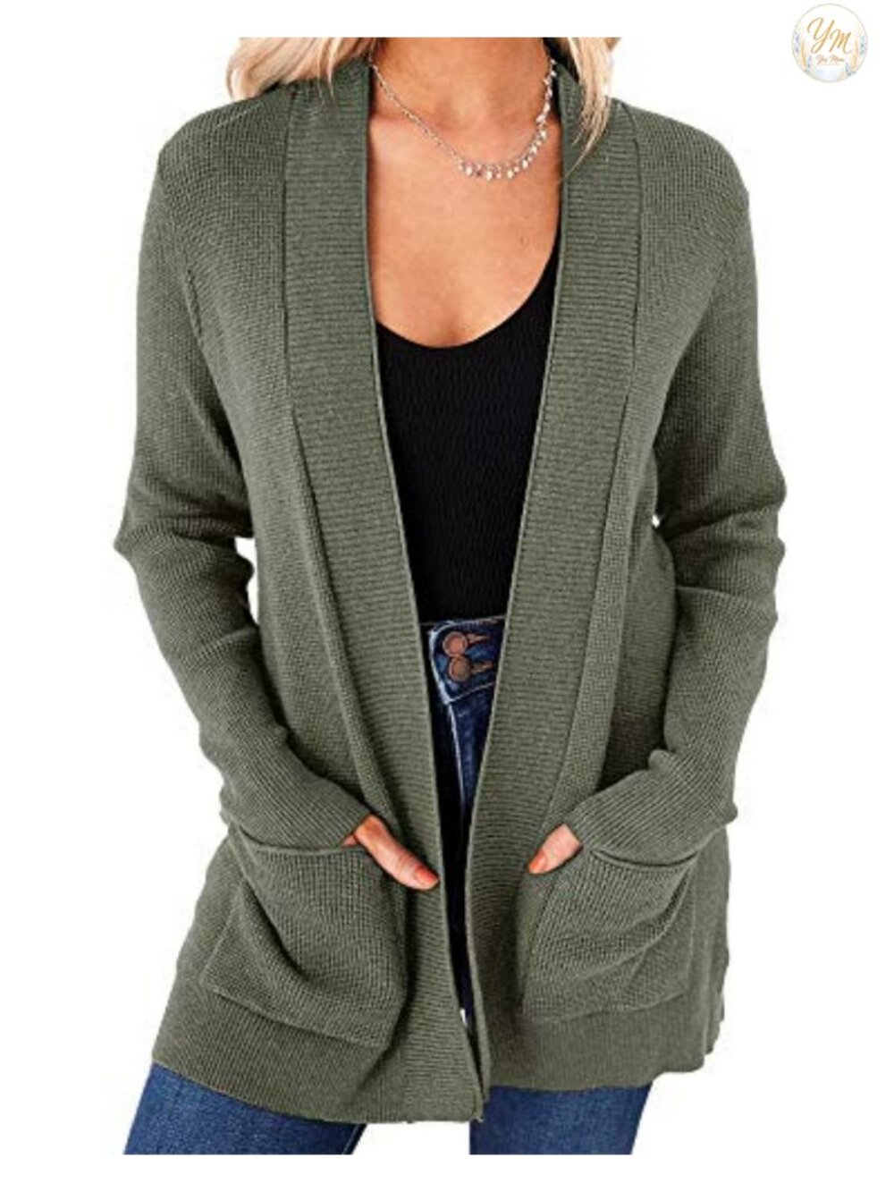 Open Front Cardigan Long Sleeve Knit Sweater with Pockets
